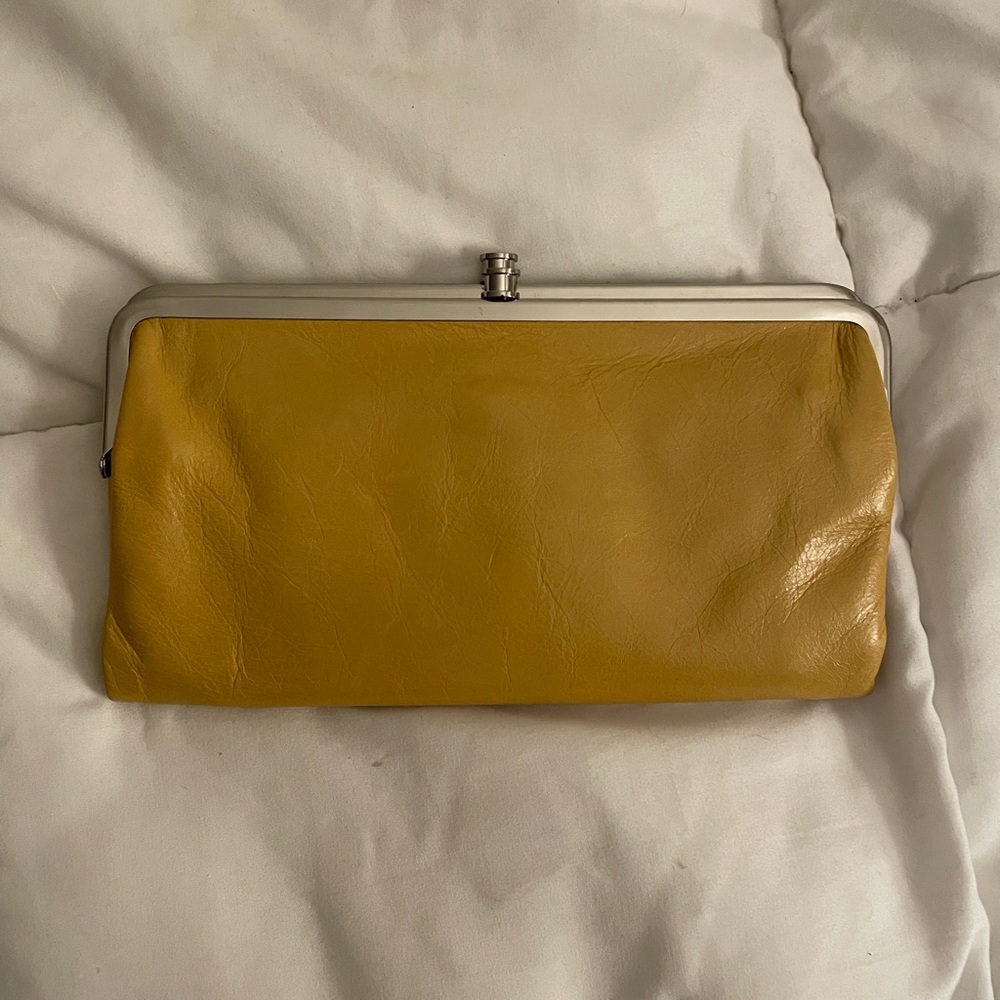 HOBO Metallic Silver Clutch with Yellow Lining